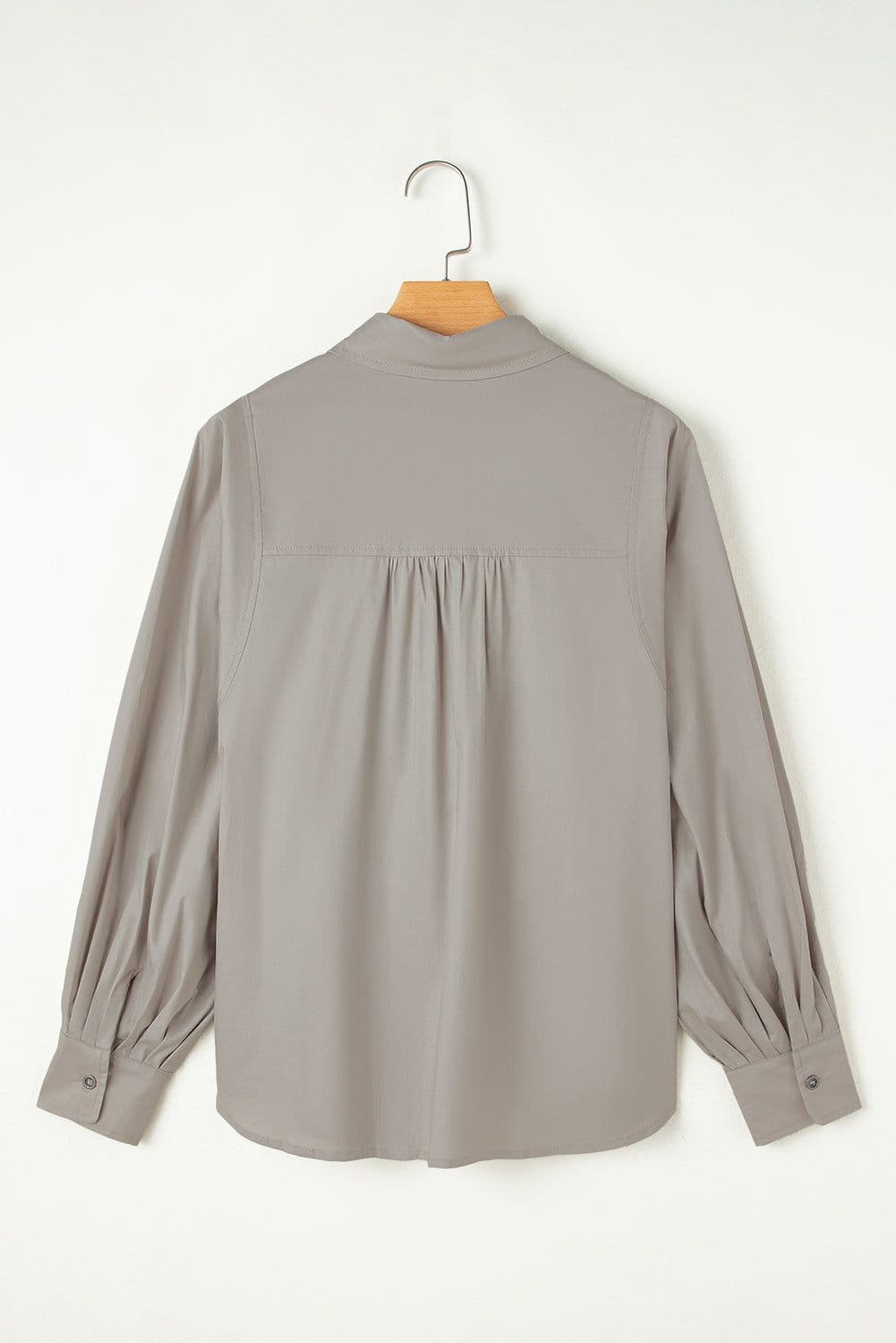 image-High Solid Color Balloon Sleeve Side Slits Loose Fit Shirt