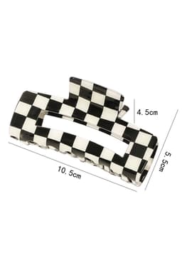 image-Black Checkered Hollow Out Hair Clip - Large Acrylic