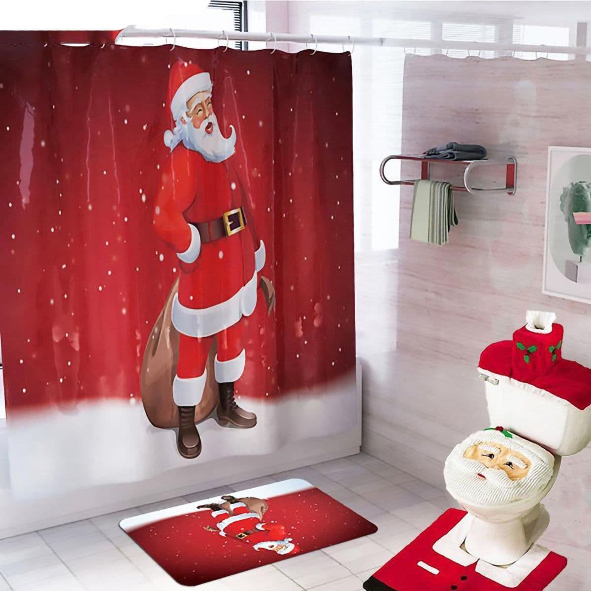 image-Merry Christmas Bathroom Curtain Santa Claus Toilet Seat Christmas Decorations