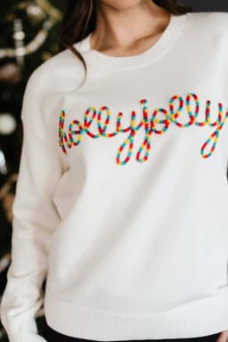 image-Beige Holly Jolly Christmas Knit Sweater