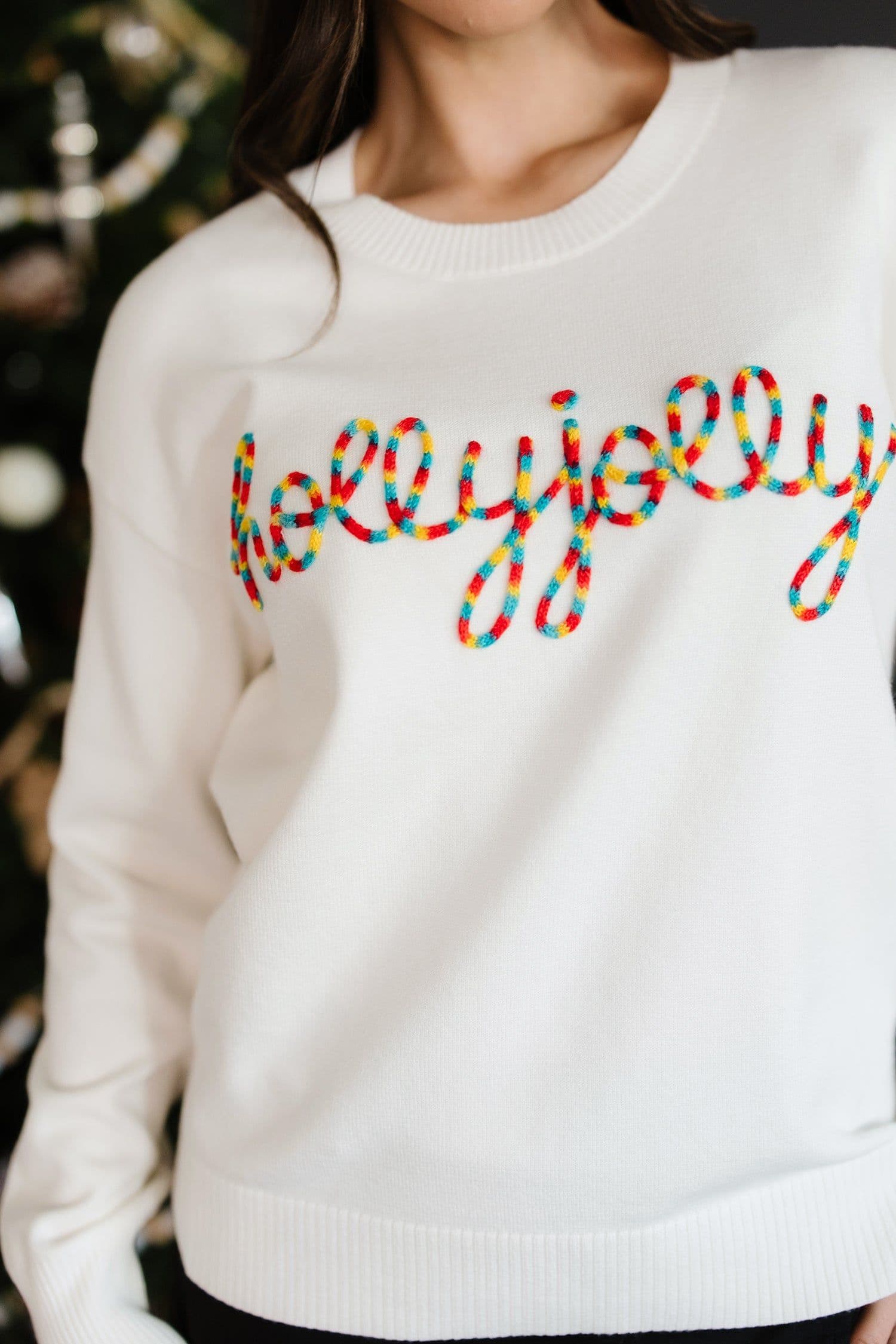 image-Beige Holly Jolly Christmas Knit Sweater