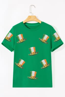 image-Bright Green Sequin St Patricks Day Hat Relaxed T Shirt