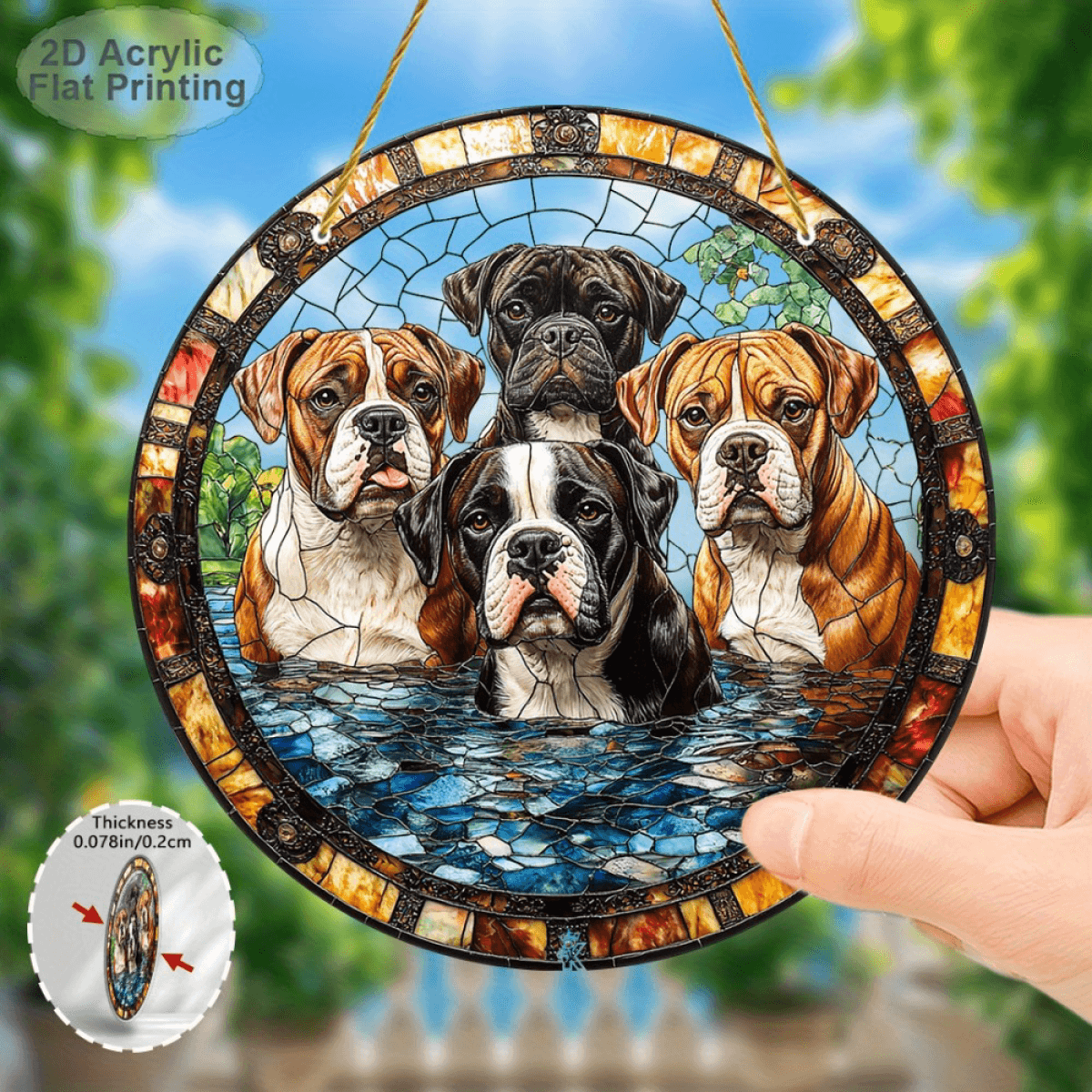 image-Acrylic Boxer Wall Art Stained Glass Style Pet Decor 20cm x 20cm