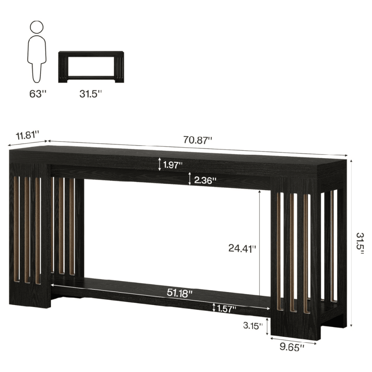 image-Long Console Table - Farmhouse Style, 70.9"W, E1 MDF Durable