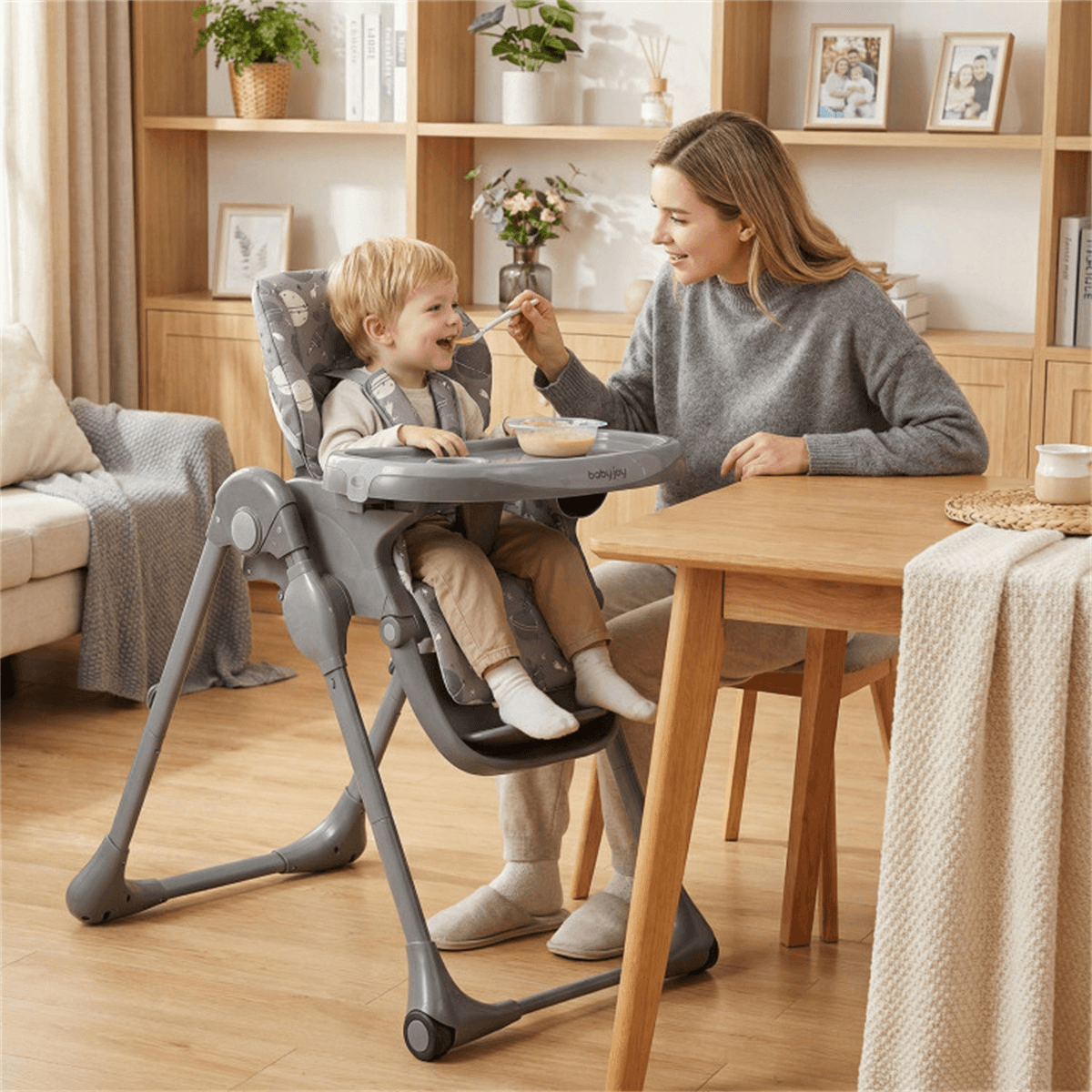 image-Adjustable Gray High Chair for Babies - 6-36 Months, Foldable, 7 Positions