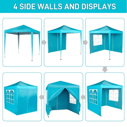 image-Waterproof Folding Tent 6.5x6.5ft 2 Doors 2 Windows Blue