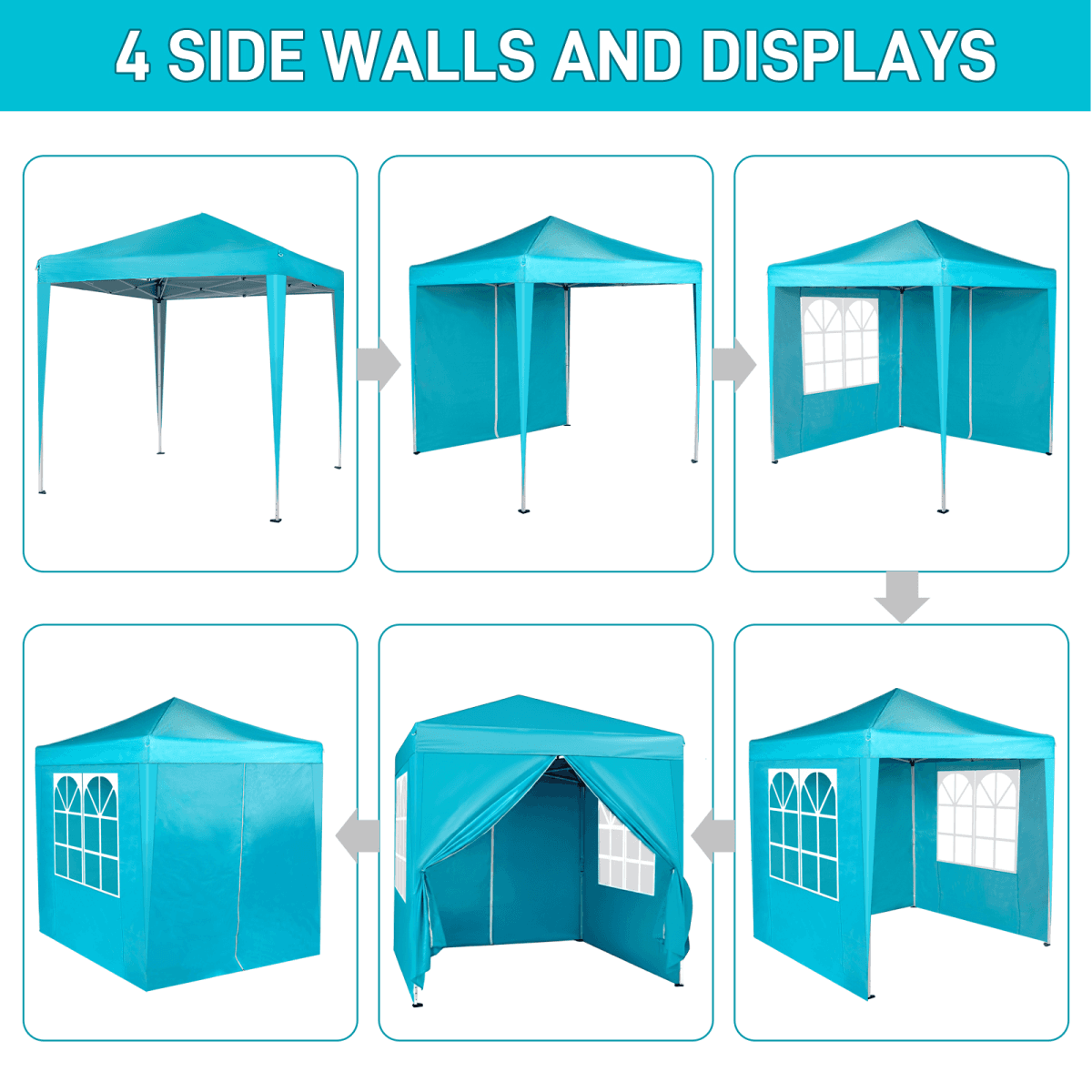 image-Waterproof Folding Tent 6.5x6.5ft 2 Doors 2 Windows Blue