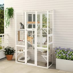 image-Flower Cat Tree - White, Fir Wood, Steel, 63.8"W x 24.2"D x 99.2"H