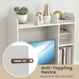image-White Engineered Bookshelf for 27'' Monitor, 94x25x74cm Wood Desk Hutch 100lbs Capacity