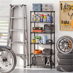 image-6-Tier Metal Wire Shelving, 900LBS Black Storage Rack with Adjustable Shelves