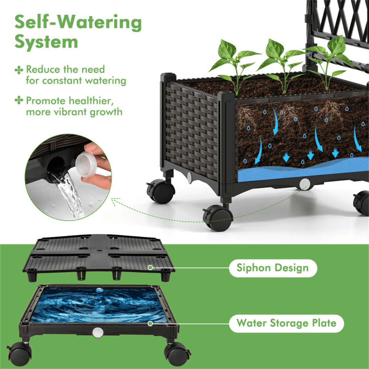 image-5 FT Vertical Raised Garden Bed with Trellis & Wheels