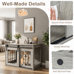 image-Dog Crate Furniture with Sliding Barn Door - Gray 31.5"