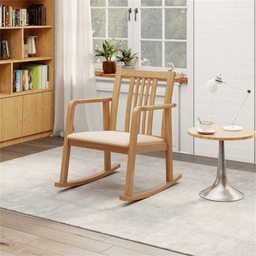 image-Rubber Wood Rocking Chair - Natural Linen 400 lbs