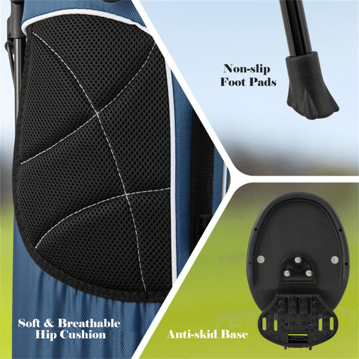 image-Lightweight Blue Golf Stand Bag, 3-Way Dividers, Polyester, 4 Zipper Pockets