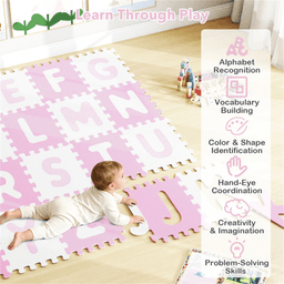 image-26-Piece EVA Foam Play Mat, Pink + White, BPA-Free, 31.75x31.75cm Non-Slip Tiles