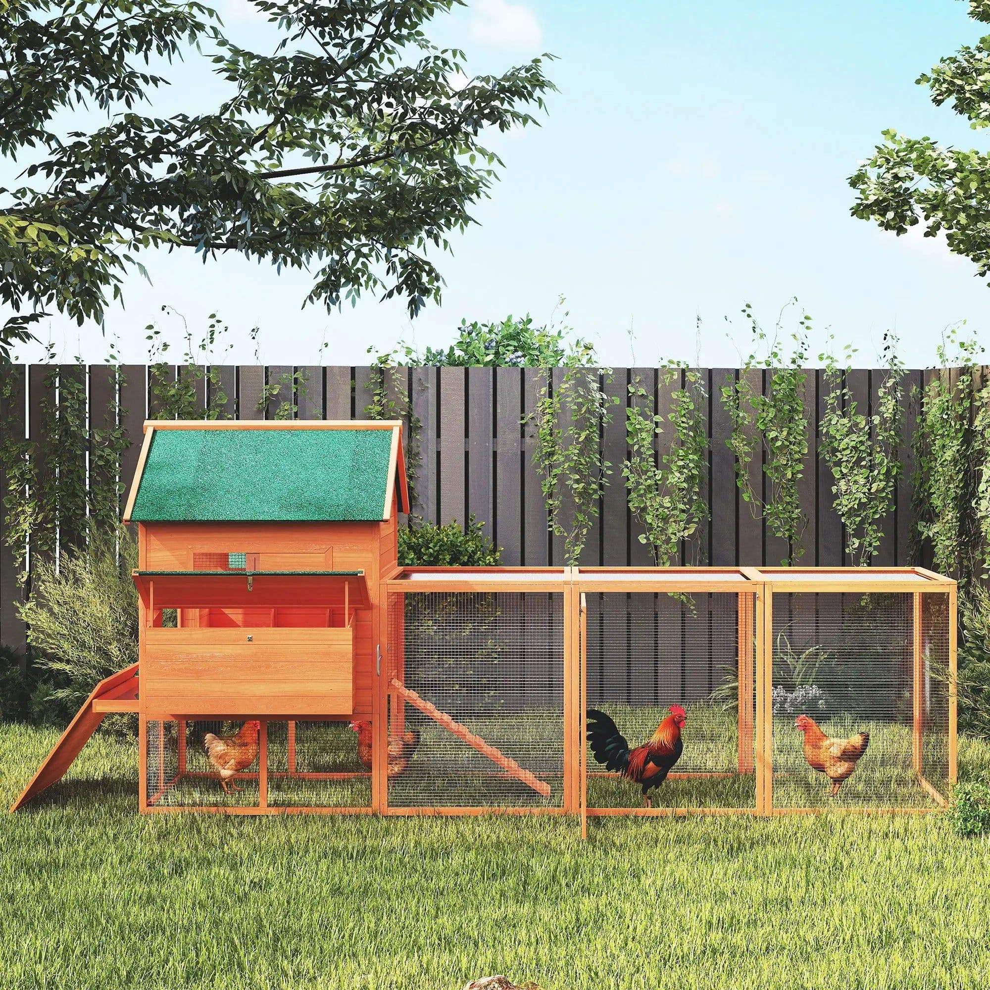 image-PawHut Chicken Coop - Gray, 136.5" L x 63" W x 59" H