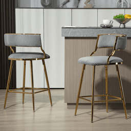 image-Set of 2 Counter Height Bar Stools, 26'' Corduroy, Modern Kitchen Design, Grey Base
