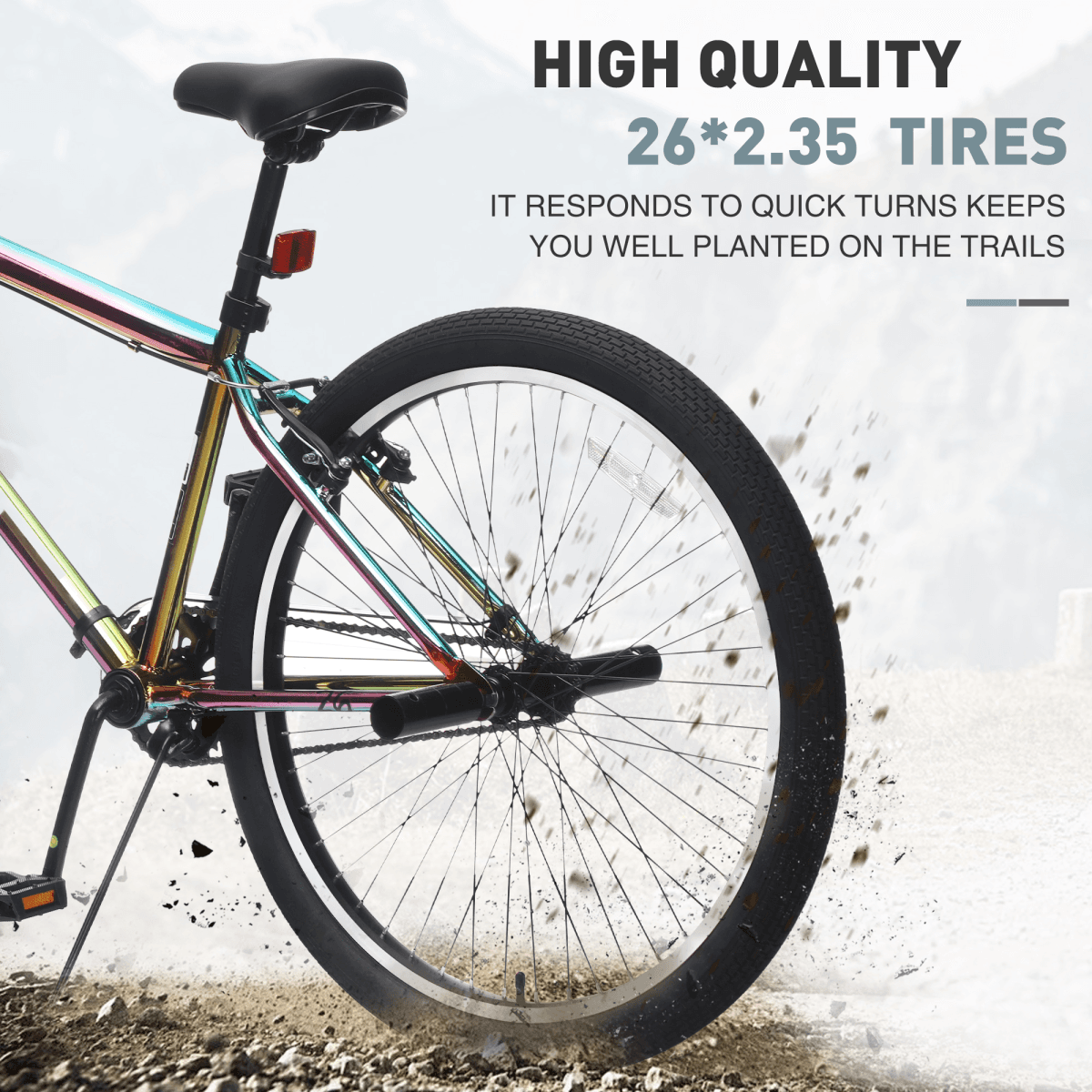 image-26 Inch Freestyle Bike for Teens, Steel Frame Single-Speed Bicycle with 2 Pegs , Front Caliper Brake and Rear V Brake, Bicycle for Boys and Girls Ages 14+