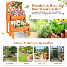 image-Solid Fir 2-Tier Garden Bed Trellis Cylinder Planter - Orange