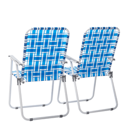 image-2pcs Steel Tube PP Webbing Beach Chair Blue & White 120kg Foldable