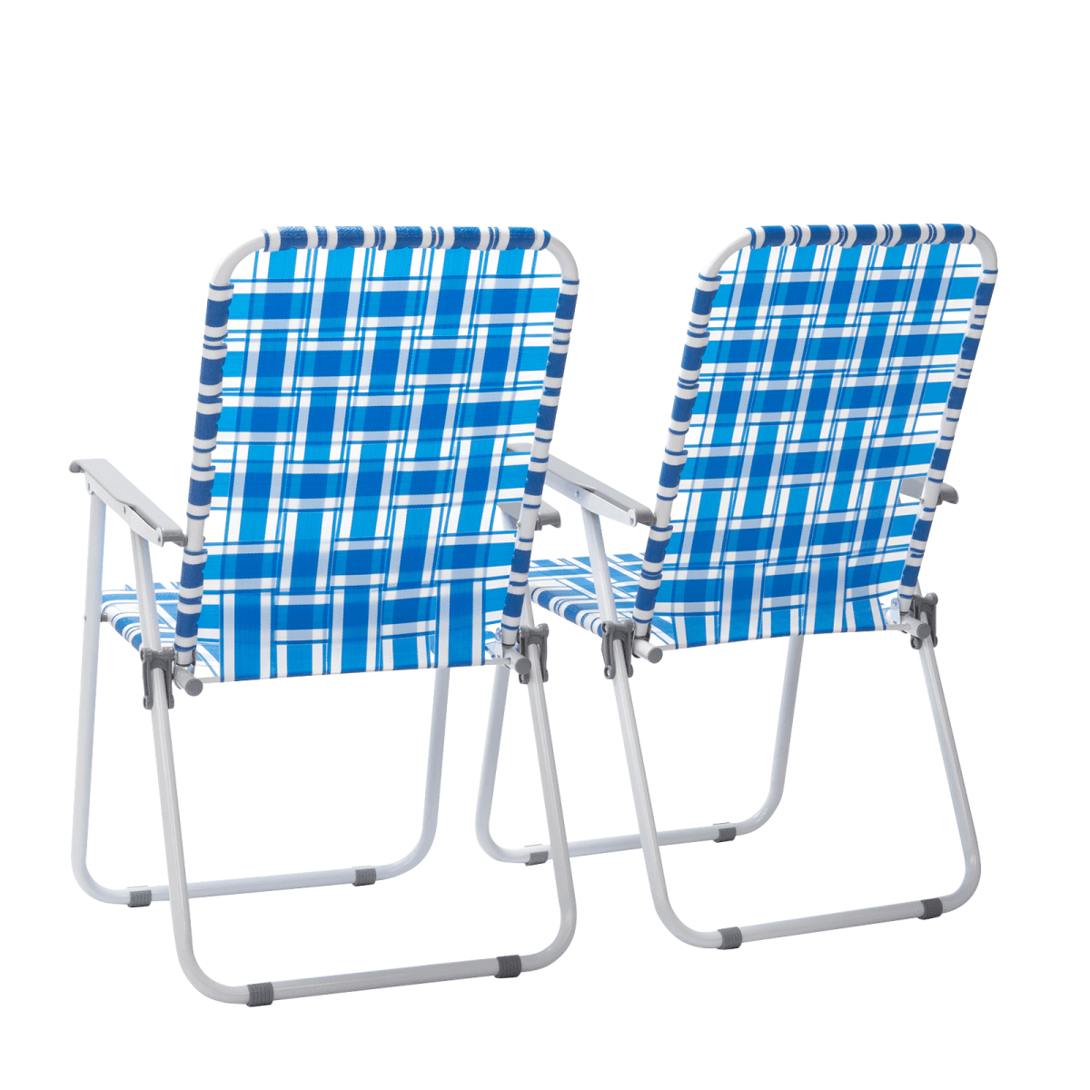 image-2pcs Steel Tube PP Webbing Beach Chair Blue & White 120kg Foldable