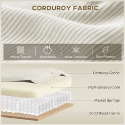 image-Sofa Bed - Beige Corduroy with Pocket Springs, 124.4" Wide, Ottoman Included