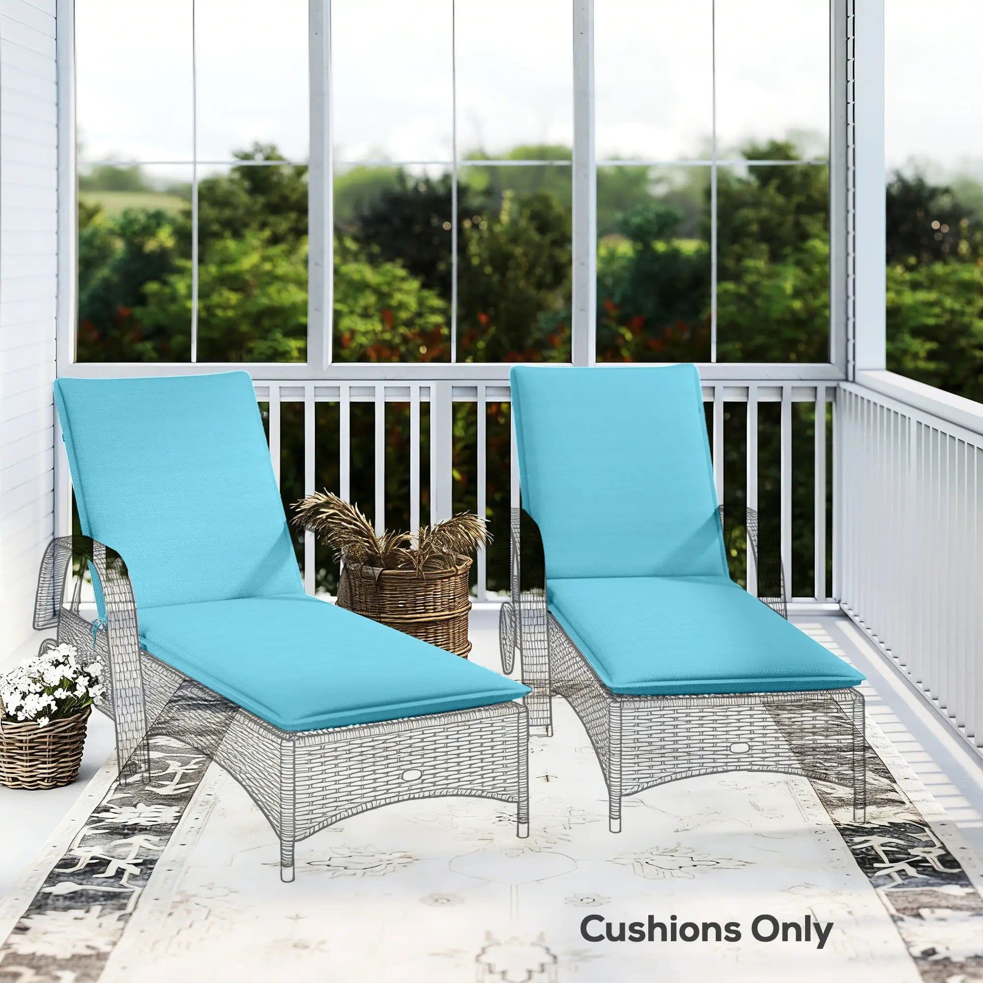 image-Foldable Chaise Lounge Cushion Set of 2 - Light Blue 76"x22.8"x2.4"