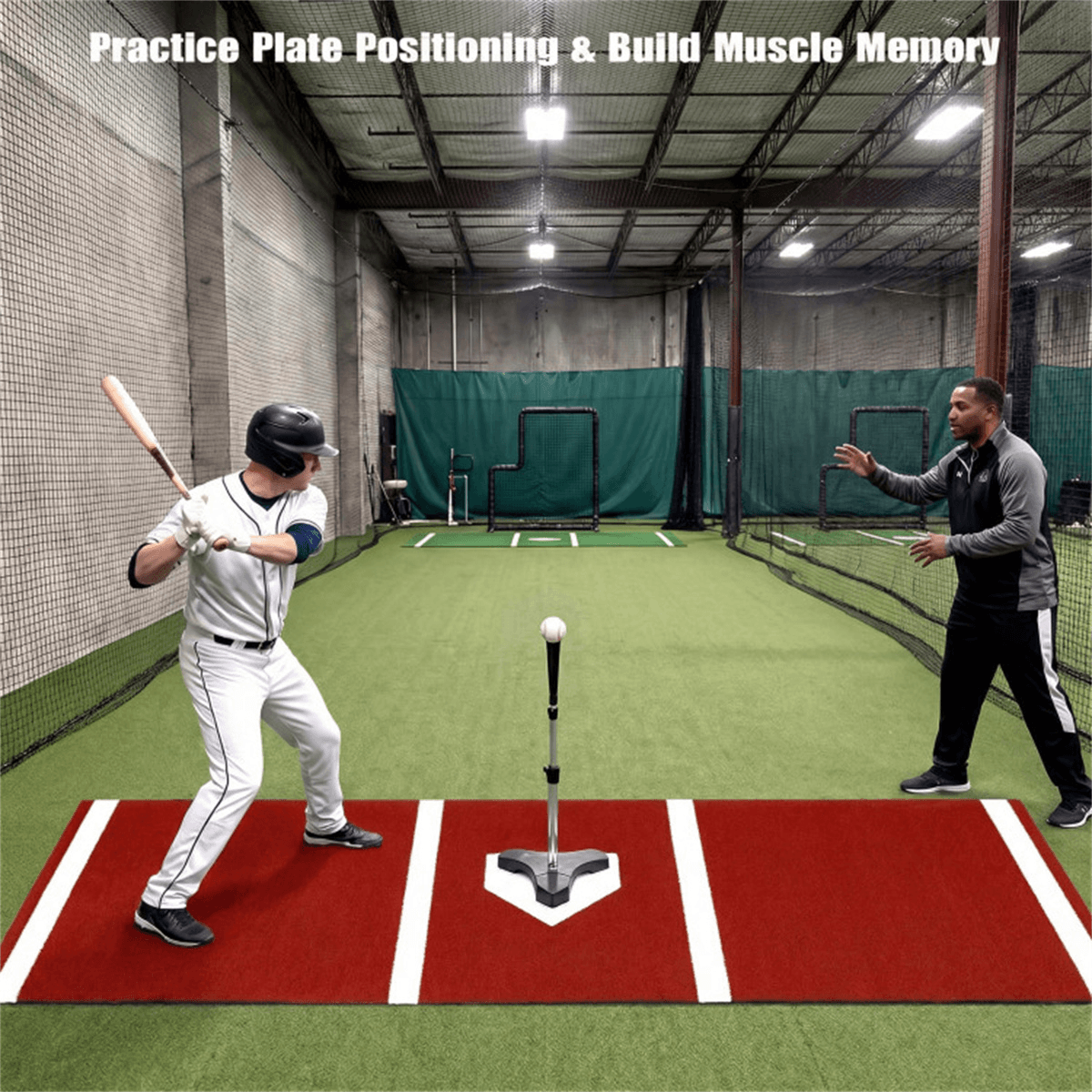 image-10ft x 3ft Pitching Mat with Turf - Indoor/Outdoor Softball Practice Aid Green/Red