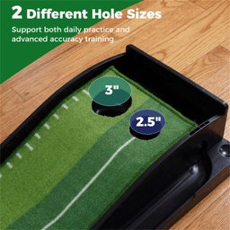 image-Indoor Golf Putting Mat - Ball Return Track 2 Holes 3 Balls
