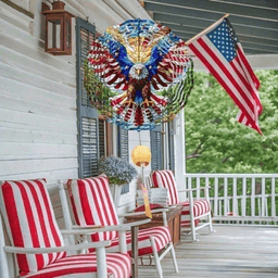 image-American Flag Wind Chime 3D Eagle Patio Garden Spinner Durable Iron