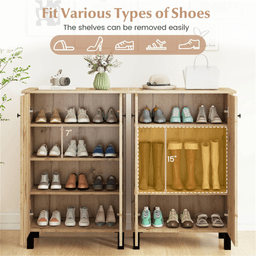 image-Farmhouse Wooden Shoe Organizer, 4-Tier, Anti-Tip, Natural/Black