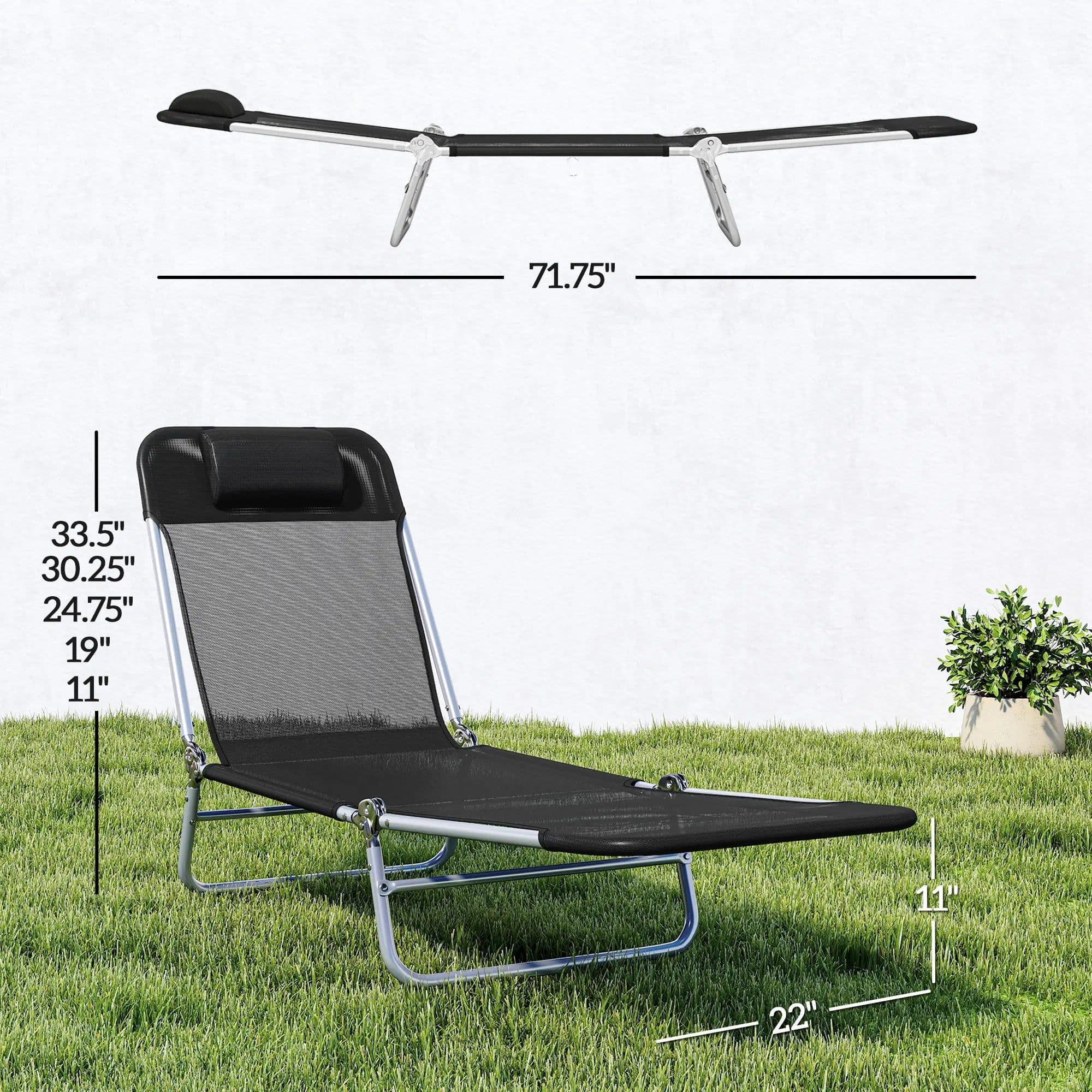 image-Folding Lounge Chair - 5-Position Reclining Mesh Steel