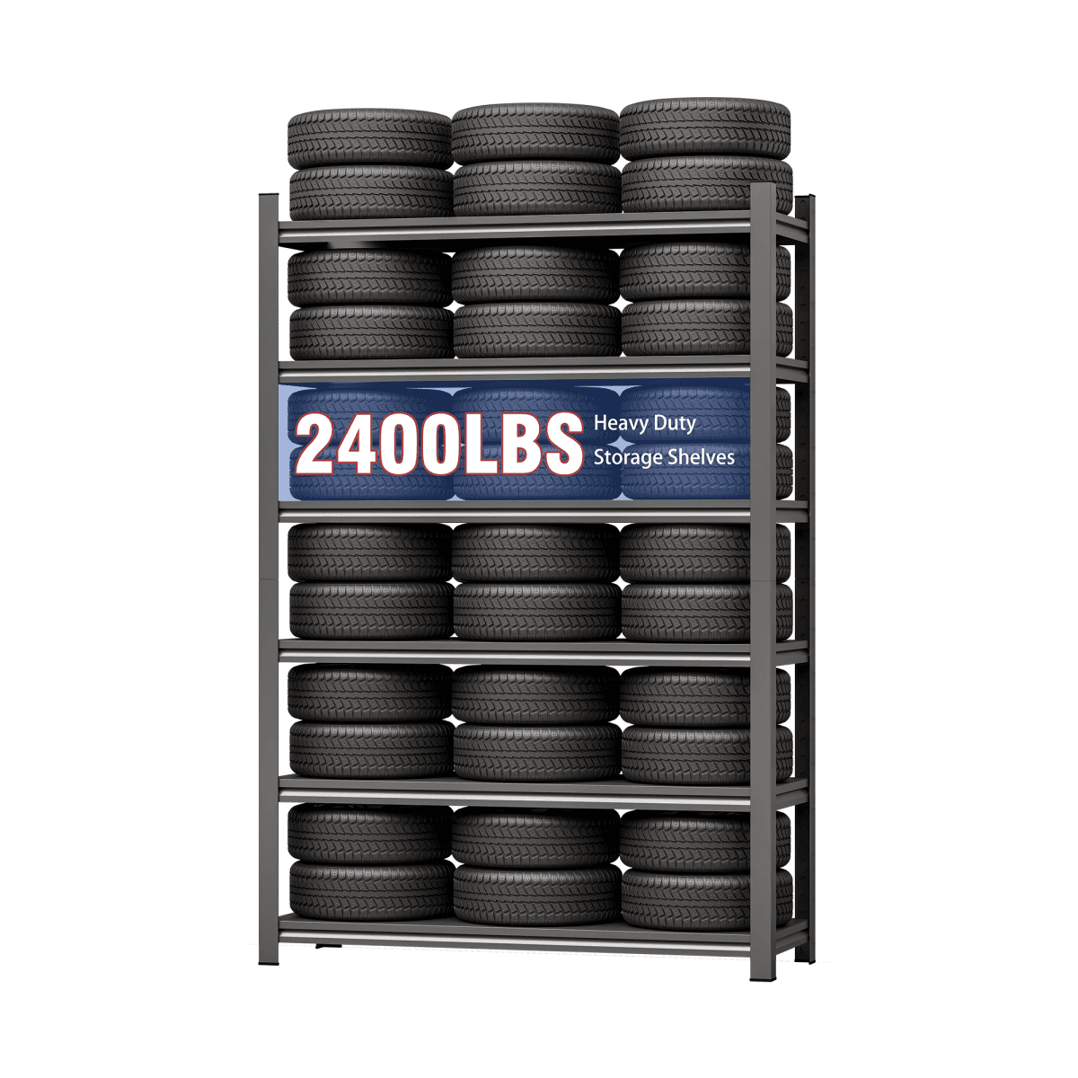 image-Garage Storage Rack 6-Tier Metal Shelves Black