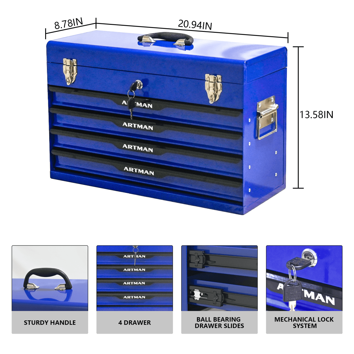 image-20" Steel Tool Box 3-Drawer - Blue Portable