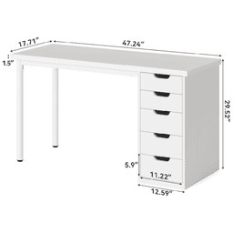 image-Computer Desk - Brown 5 Drawer
