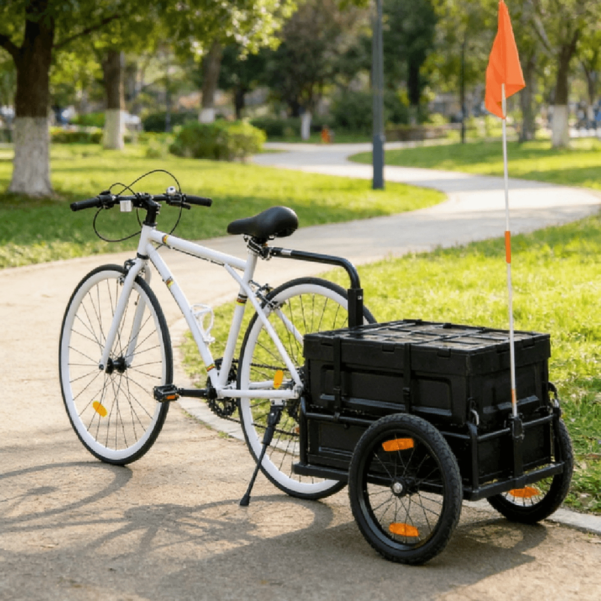 image-Bicycle Cart - Black, 17.25 Gallon Cargo, Reflective, Foldable