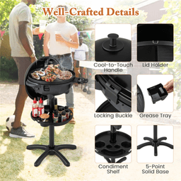 image-Black Electric BBQ Grill 1200W Double-Zone 205 sq.in