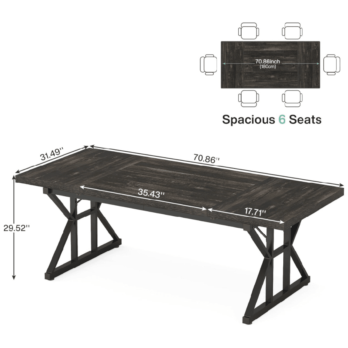 image-Conference Table - Rectangular, 6-Seat, Durable Wood, 70.86”L x 31.49”W x 29.52”H