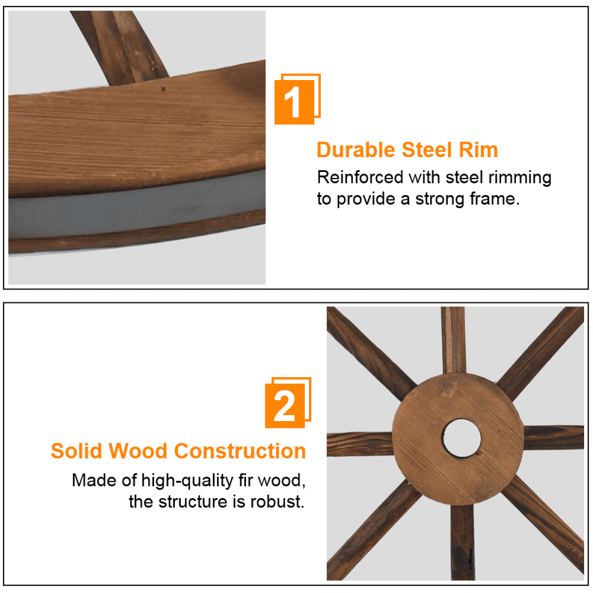 image-24-Inch Rustic Wooden Wagon Wheels, 2-Pack, Brown Garden Wall Decor