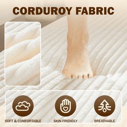 image-Modern Floor Sofa with 2 Pillows,Convertible Corduroy Fabric Foam-Filled Sleeper Sofa Bed,15" Twin Size Folding Mattress for Living Room,Guest Bed,Playroom,no assembly required,Beige/White