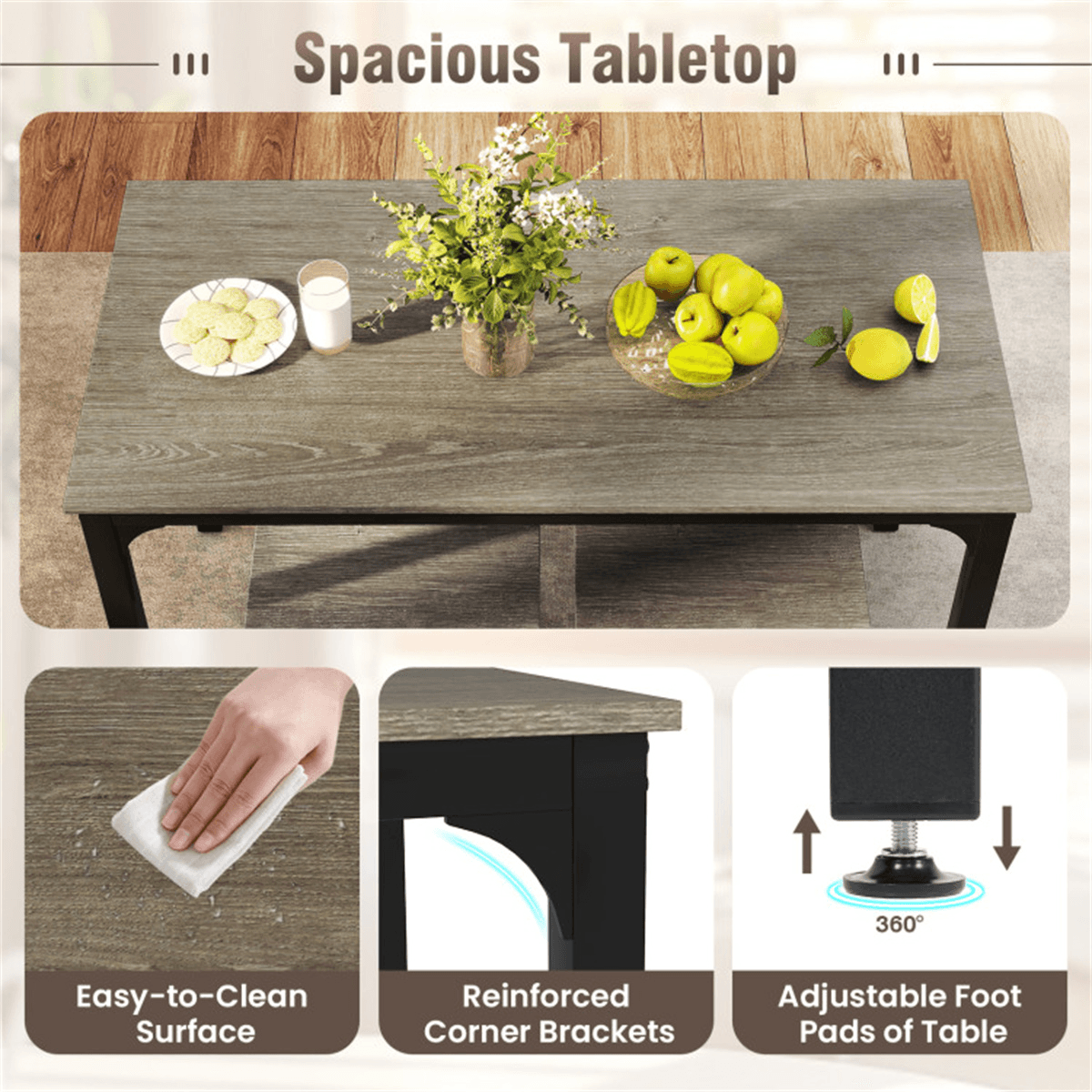 image-4-Piece Dining Table Set with Bench & 2 Stools - Oak