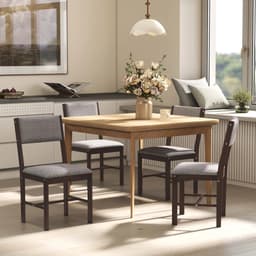 image-4-Piece Dining Chairs - Set, Gray/Walnut, Linen, Rubberwood, 4 Chairs