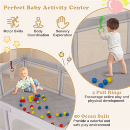 image-Portable Baby Play Yard - Grey, 73"x61.5"x27", Mesh, Carry Bag