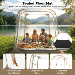 image-Clear Pop Up Sports Tent, 7×7FT Waterproof PVC Pod for Camping, 2-4 People