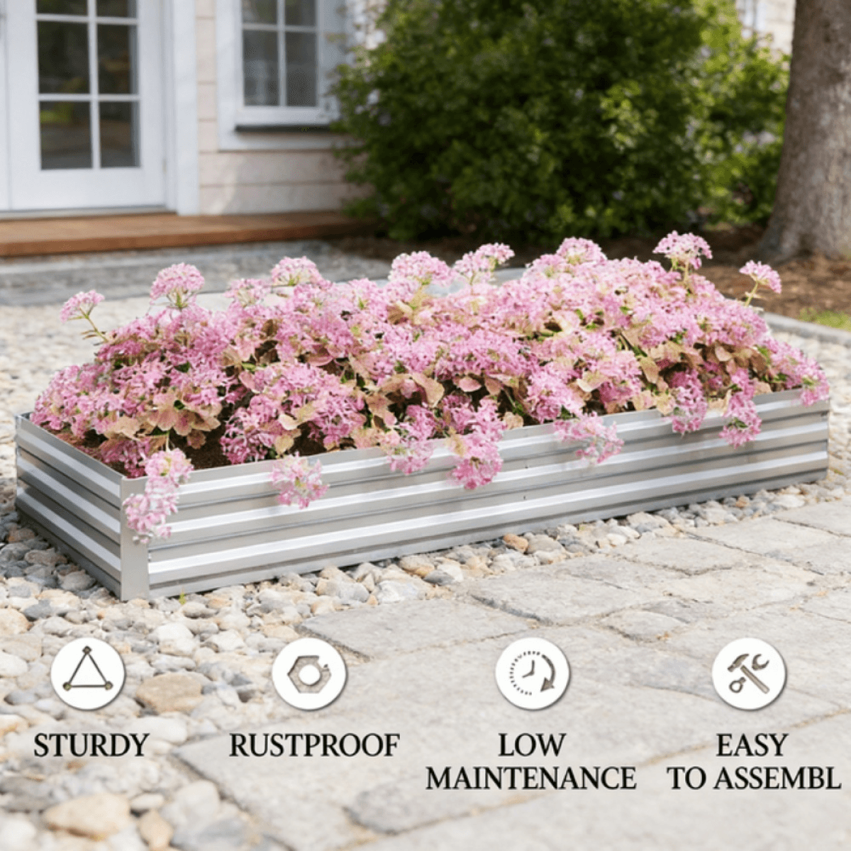 image-Garden Bed - Rust-Resistant Galvanized Steel - Silver - 95"L x 35.75"W x 11.75"H