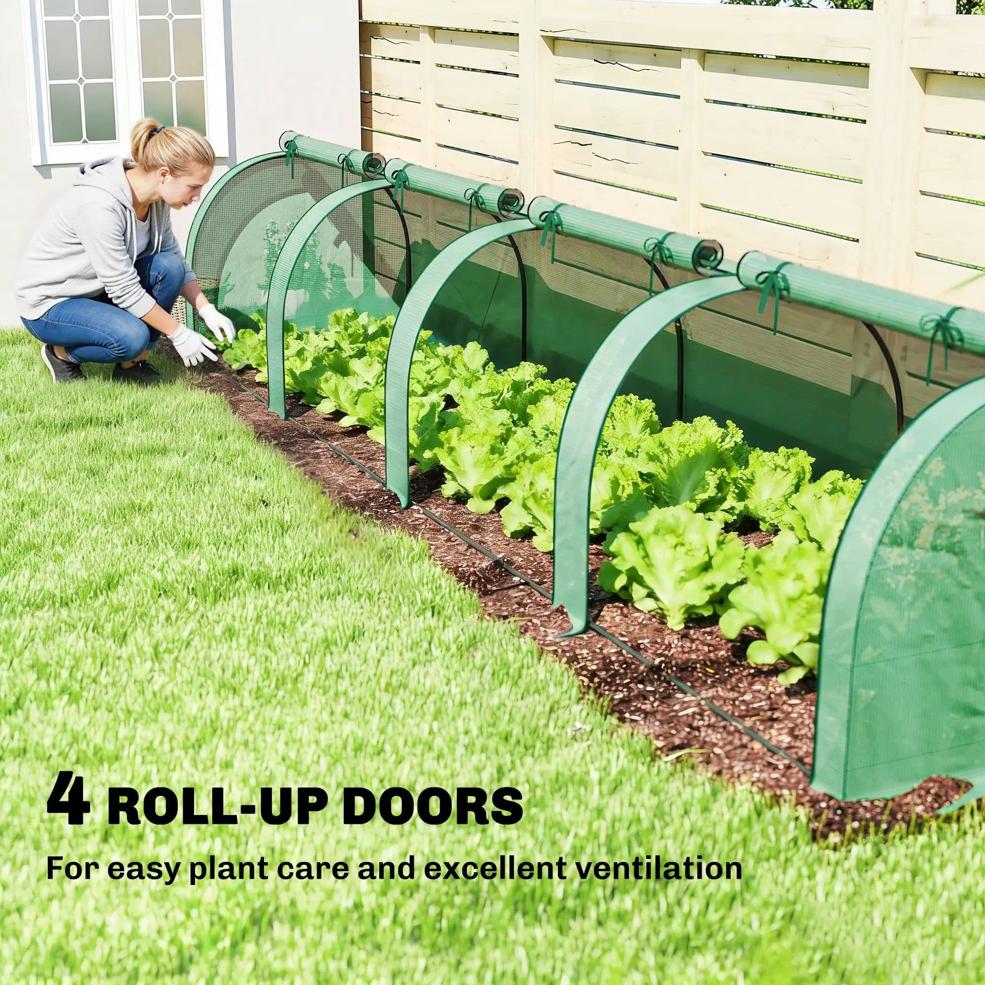 image-Garden Bed with Mini Greenhouse - Green/Dark Green, Tool-Free Assembly, UV Protection