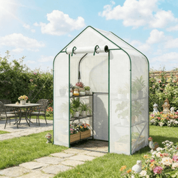 image-Garden Bed Mini Greenhouse - 6 Shelves - Steel/PE - 56"x28"x74"
