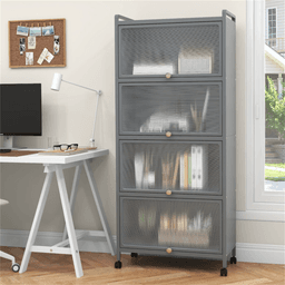 image-5-Tier Rolling Microwave Stand - Gray 60.5" with Wheels
