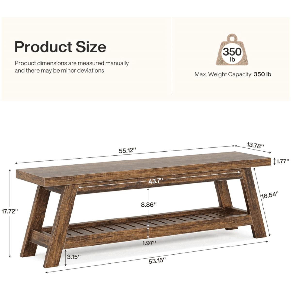 image-Elegant Wood Tone Bench with Storage - MDF Durable Design