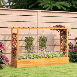 image-Wooden Raised Garden Bed, 77" x 17" x 45", Pine Wood, Open-Ended Trellis
